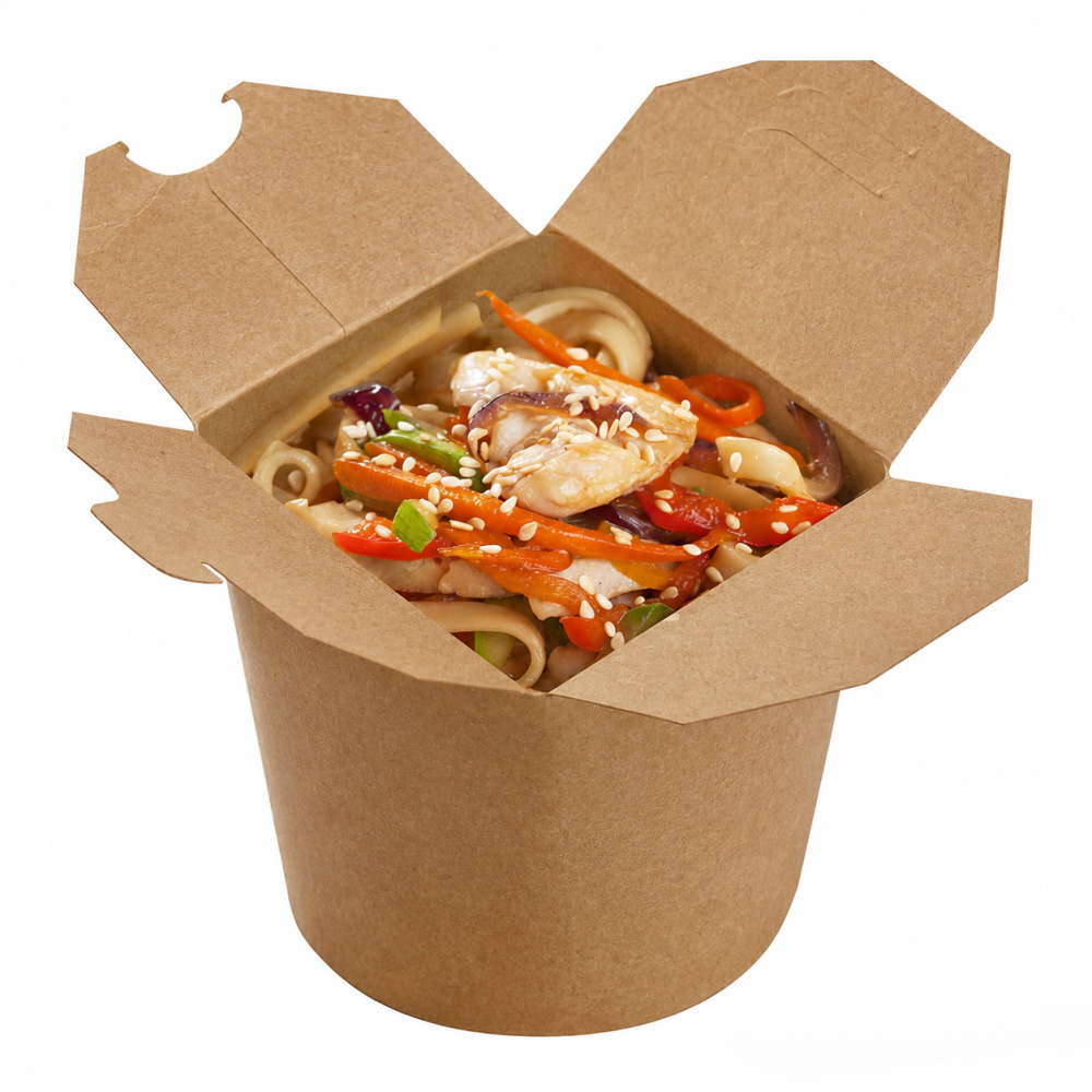 Контейнер бумажный круглый для лапши 750 мл крафт WOK