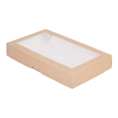 Контейнер-бумажный-1450-мл-260х150х40-прямоуг-крафтбелый-с-окном-Tabox-PRO-OSQ