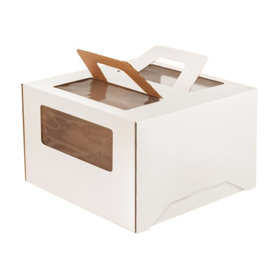Коробка-для-торта-220х220х150-белаякрафт-с-окном-с-ручками-Арт-пак
