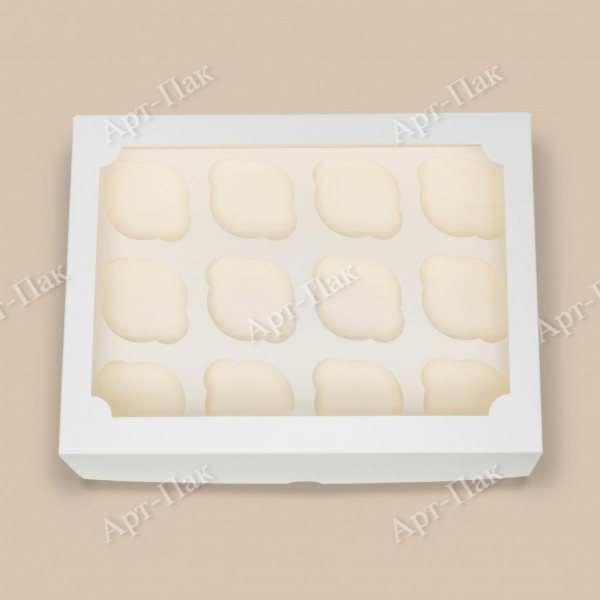 Коробка для Капкейков 350x250x100 12 шт белая с окном эконом АП